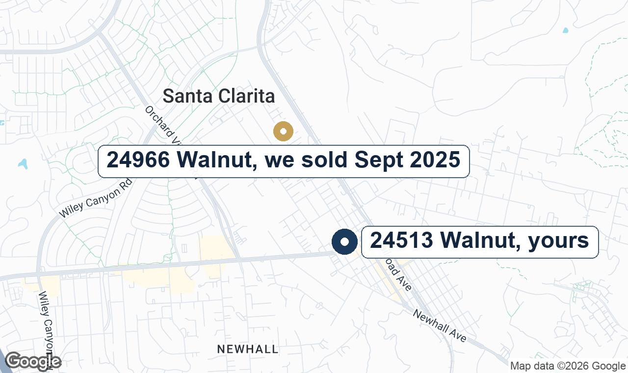 Map of your street showing 24513 Walnut and 24966 Walnut, which we sold